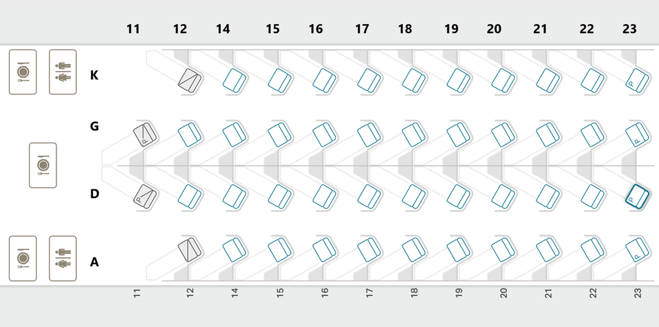 Cathay Pacific Airbus A350-1000 business class seatmap.
